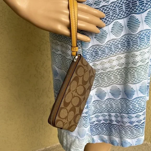 COACH Signature PVC Leather Corner Zip Wristlet - Picture 15 of 16